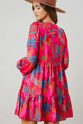 rose floral v neck bubble sleeve mini dress